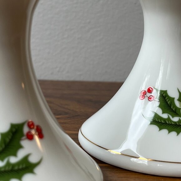 Set of 2 Porcelain Holly Christmas Candelstick Holders Japan Canadian Tire - Picture 7 of 15